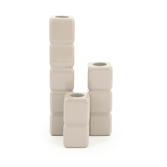 Kandelaar - cube taupe - set van 3