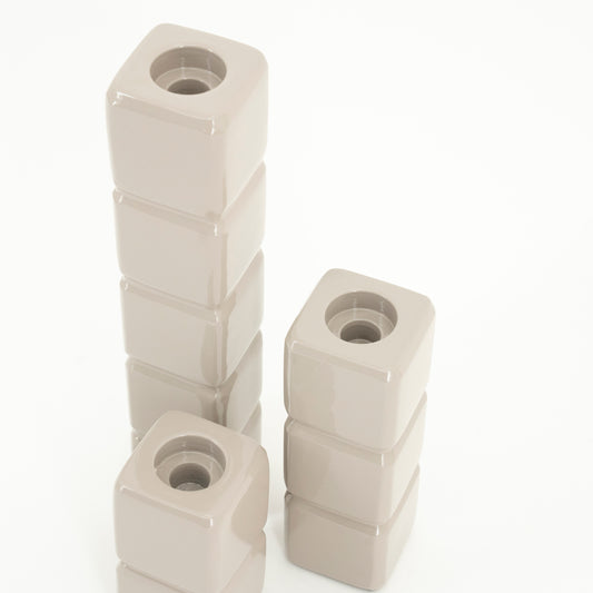 Kandelaar - cube taupe - set van 3