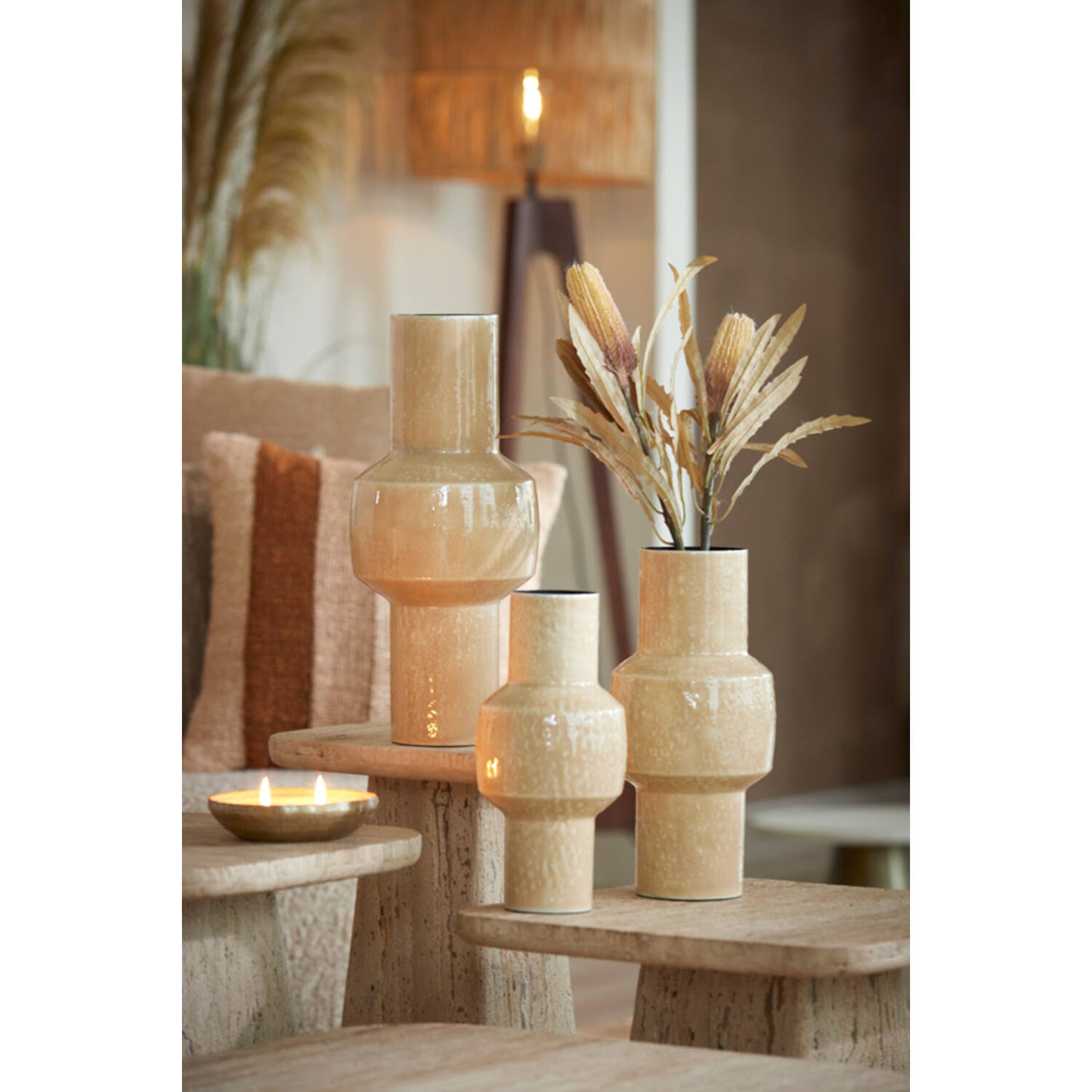 Vaas deco Ø16x33 cm SENUMA glanzend crème