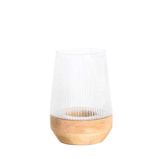 Windlicht Minas - ribbelglas & hout