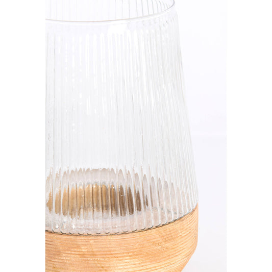 Windlicht Minas - ribbelglas & hout