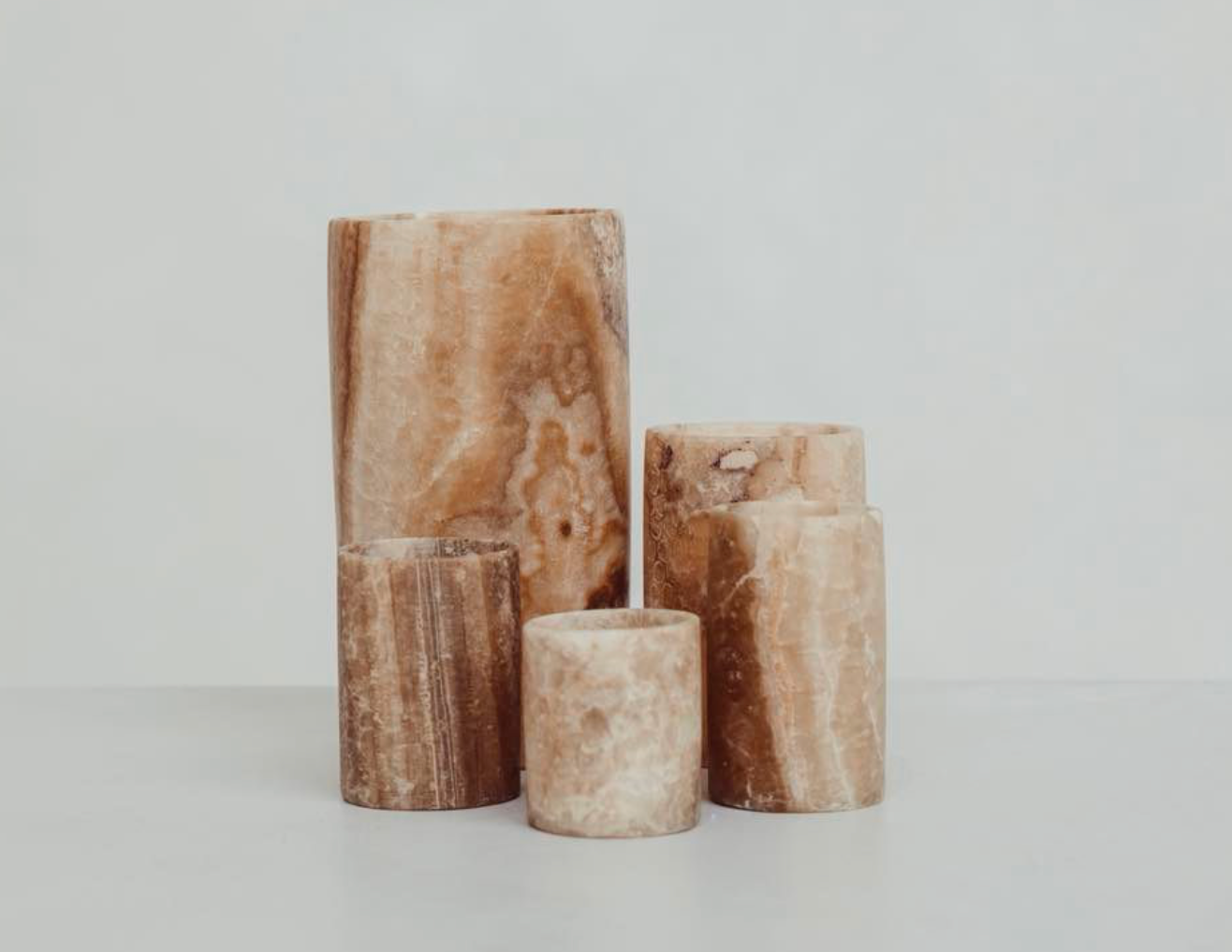 Waxinelichthouder Albaster - cylinder - bruin